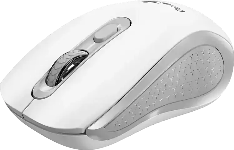 Genius NX-8025S Wireless Silent Mouse, White/Grey, 2.4GHz Optical Sensor, 1200 DPI Adjustable, Dedicated AI Copilot Button, Ergonomic Design, 10m Range, USB RF Receiver