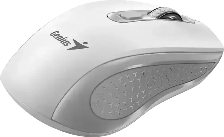 Genius NX-8025S Wireless Silent Mouse, White/Grey, 2.4GHz Optical Sensor, 1200 DPI Adjustable, Dedicated AI Copilot Button, Ergonomic Design, 10m Range, USB RF Receiver