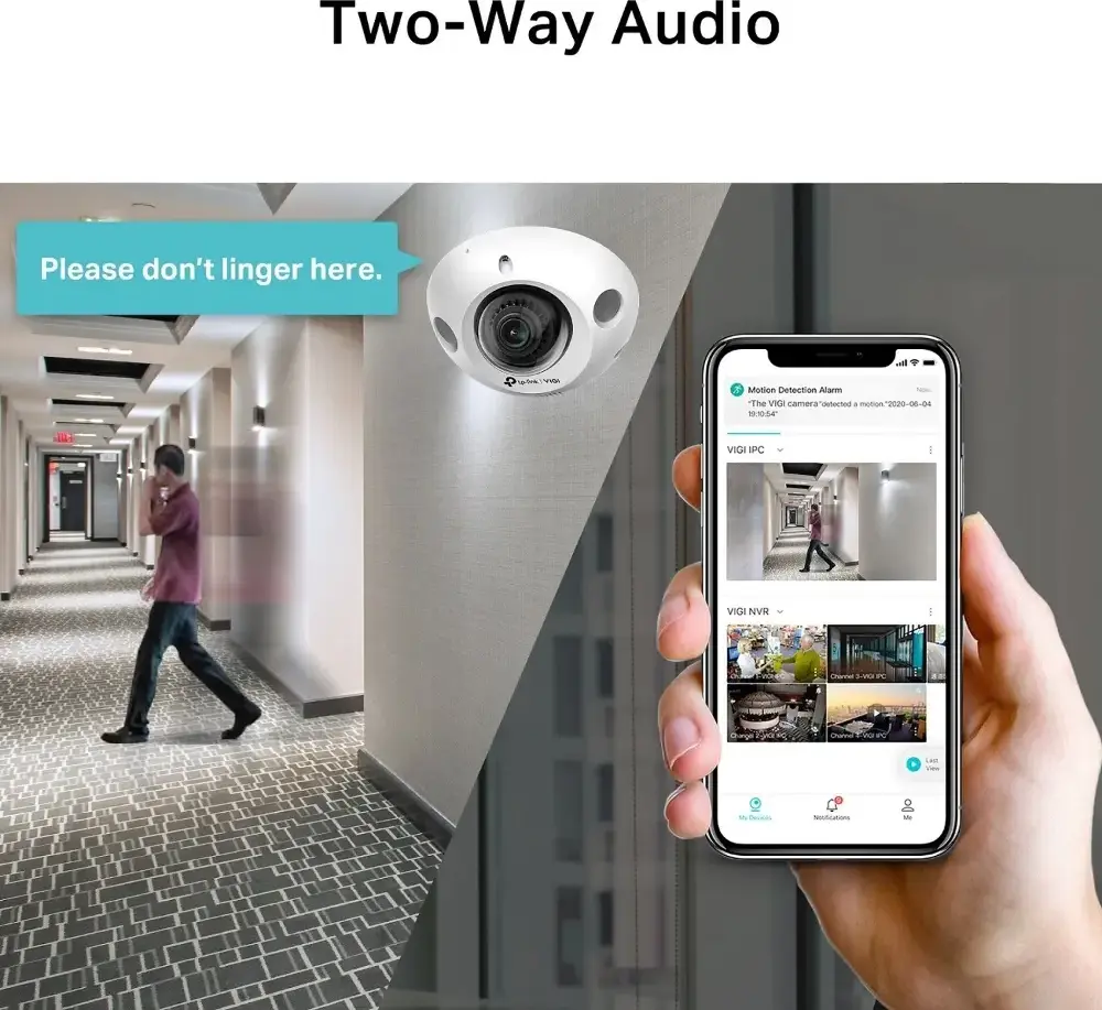 TP-Link VIGI C230I Mini 3MP Compact Dome Security Camera, 2.8mm Wide Angle, H.265+, Two-Way Audio, IK08 Vandal Resistant, Smart Detection, White