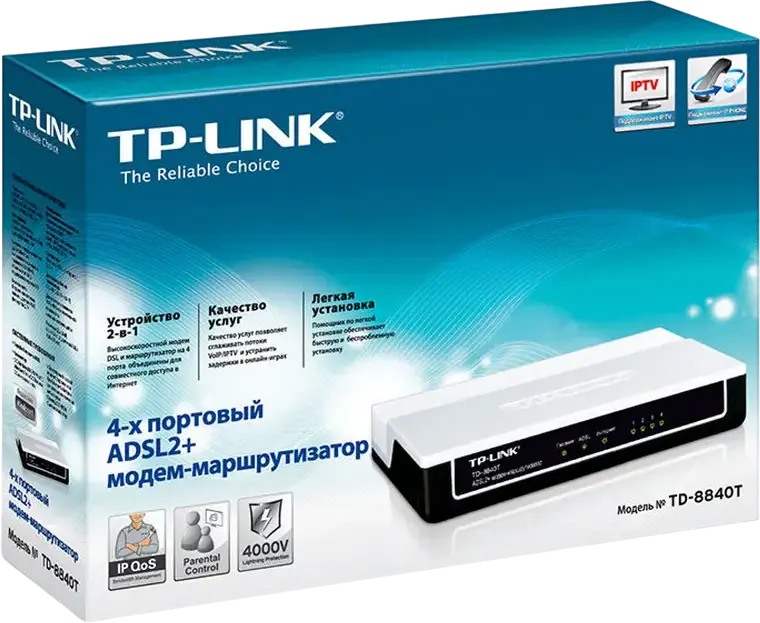 Router Modem TP-Link TD-8840T ADSL2+, Viteza Downstream pana la 24 Mbps, 4 Porturi Ethernet 10/100 Mbps, Annex M, QoS, Firewall Dual Active