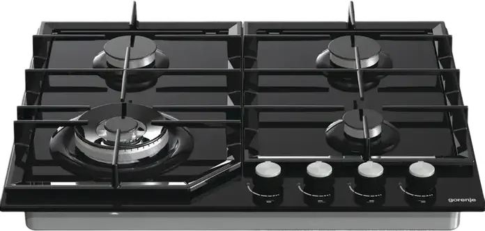 Plita Gaze Incorporabila Gorenje GTW 641 KB, 4 Arderetoare cu Double Crown, Sticla Temperata Neagra, Grilaje din Fonta, Aprindere Electrica, 60 cm