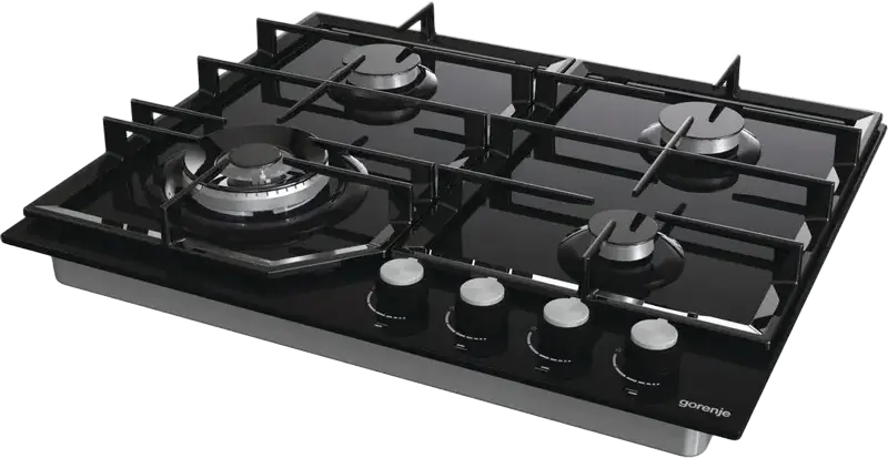 Plita Gaze Incorporabila Gorenje GTW 641 KB, 4 Arderetoare cu Double Crown, Sticla Temperata Neagra, Grilaje din Fonta, Aprindere Electrica, 60 cm