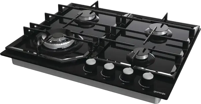 Plita Gaze Incorporabila Gorenje GTW 641 KB, 4 Arderetoare cu Double Crown, Sticla Temperata Neagra, Grilaje din Fonta, Aprindere Electrica, 60 cm