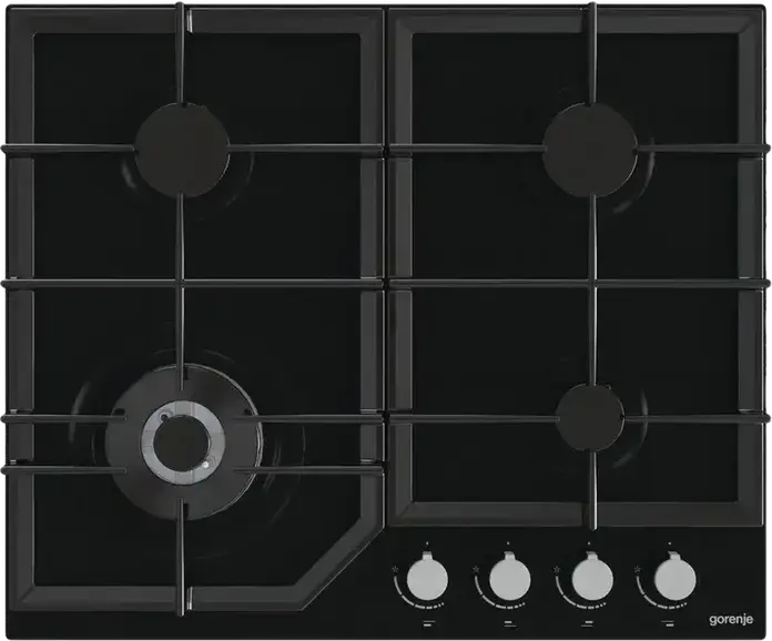 Plita Gaze Incorporabila Gorenje GTW 641 KB, 4 Arderetoare cu Double Crown, Sticla Temperata Neagra, Grilaje din Fonta, Aprindere Electrica, 60 cm