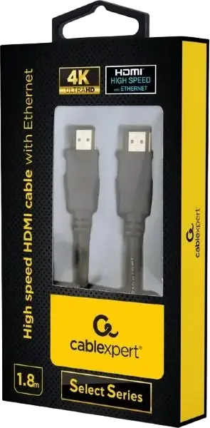 Cablexpert CC-HDMIL-1.8M Select Series High-Speed HDMI 2.0 Cable with Ethernet, 4K UHD 60Hz, 18Gbps, Gold-Plated Connectors, 1.8m, Black