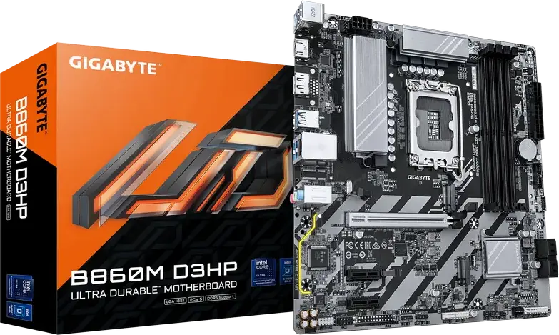 Gigabyte B860M D3HP Micro-ATX Motherboard LGA1851 Intel B860 DDR5 256GB 9066MHz OC Dual M.2 PCIe Gen4 HDMI 2.1 DisplayPort 2.1 Gigabit Ethernet