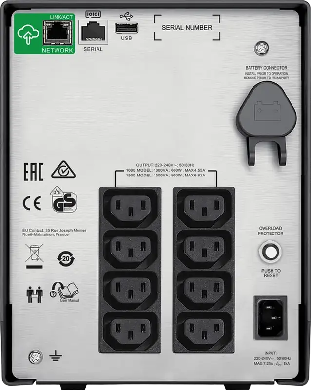 ИБП APC Smart-UPS C 1000 SMC1000IC Line-Interactive, 1000ВА/600Вт, Чистая Синусоида, Tower, 8 разъемов IEC C13, LCD-дисплей, AVR, USB и SmartConnect