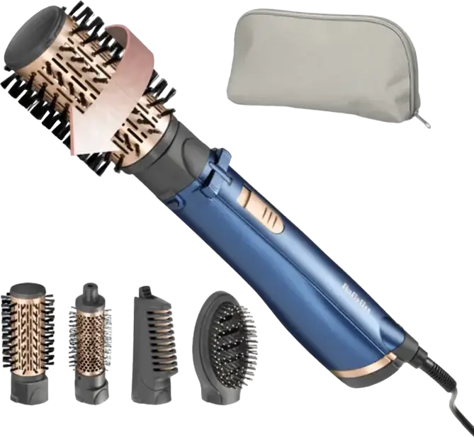 BaByliss AS966ROE Frizz-free Airbrush 1000W Ionic Hair Styler with Rotating Brushes, Anti-Frizz Technology and Cool Shot, Blue