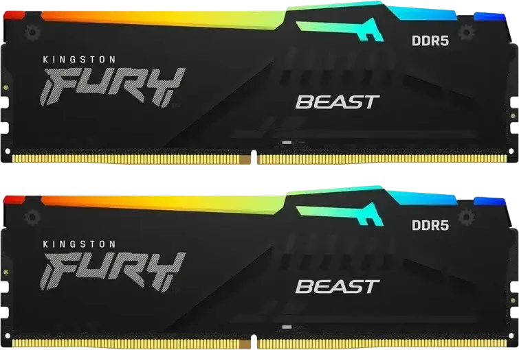 Kit Memorie RAM Kingston FURY Beast RGB 32GB (2x16GB) DDR5 6400MHz PC5-48000 CL32 KF564C32BBEAK2-32 Intel XMP 3.0 AMD EXPO Negru