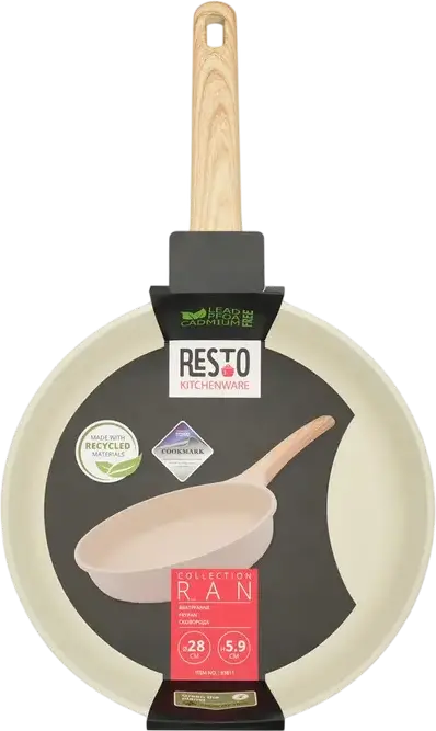 Resto Kitchenware RAN 93811 Frying Pan 28cm, Recycled Cast Aluminium, Pfluon Non-Stick Coating, Induction Compatible, Beige