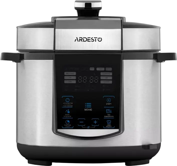 Ardesto MPC-P225 Electric Pressure Cooker Multicooker, 5L Cast Aluminum Non-Stick Bowl, 900W, 22 Automatic Programs, LED Touch Control, Silver/Black