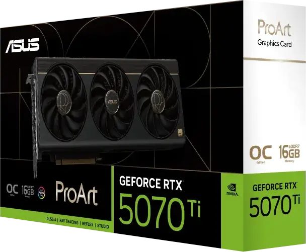 Placa video ASUS ProArt GeForce RTX 5070 Ti 16GB GDDR7 256-bit PROART-RTX5070TI-O16G, PCI Express 5.0, 3 ventilatoare Axial-tech, SFF Ready, ARGBW