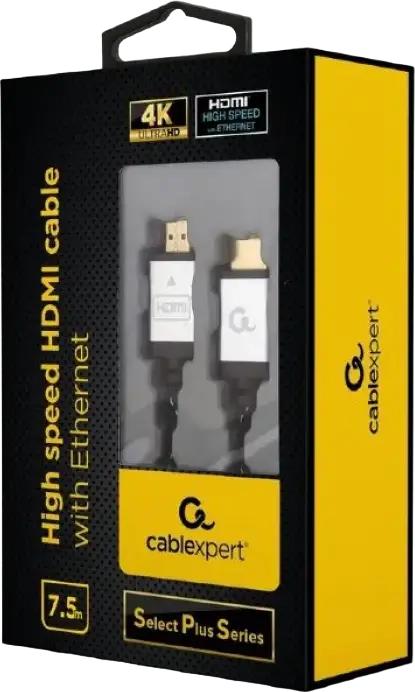 Cablexpert CCB-HDMIL-7.5M Select Plus Series High-Speed HDMI Cable with Ethernet, 4K UHD @ 60Hz, 7.5m, Nylon Braided, Black, 10.2 GBit/s