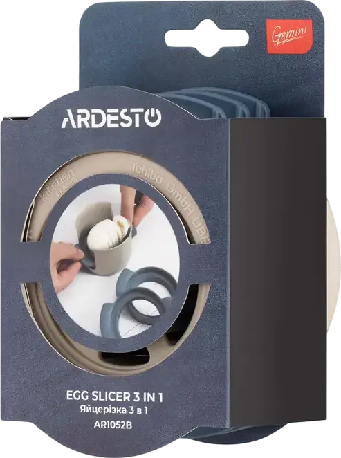 Ardesto AR1052B Gemini 3-in-1 Egg Slicer, Stainless Steel Blades, Silicone and Plastic Body, Dishwasher Safe