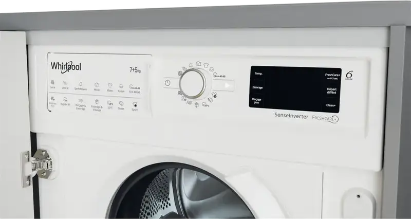 Встраиваемая стирально-сушильная машина Whirlpool BI WDWG 751482 EU N, 7кг стирка/5кг сушка, 1400 об/мин, инверторный двигатель, 6th Sense, белая