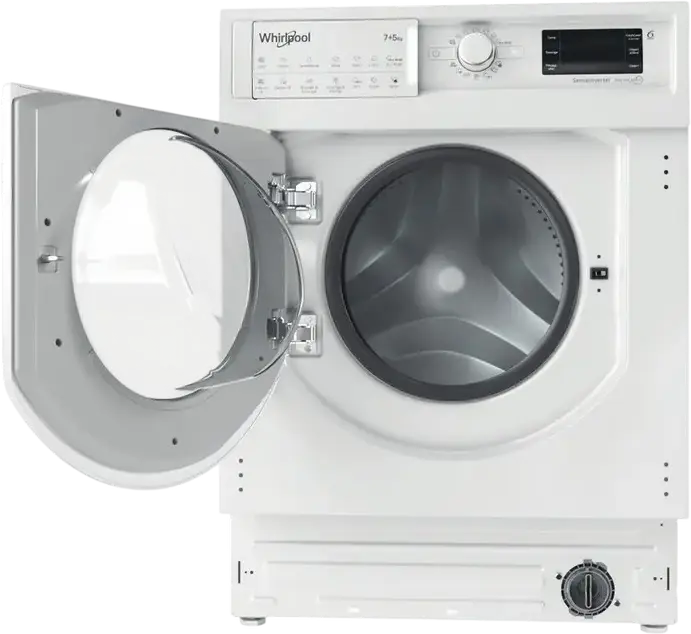 Встраиваемая стирально-сушильная машина Whirlpool BI WDWG 751482 EU N, 7кг стирка/5кг сушка, 1400 об/мин, инверторный двигатель, 6th Sense, белая