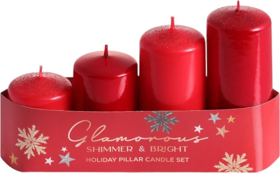 OEM Набор красных свечей GLAMOROUS SHIMMER & BRIGHT на праздничной подставке