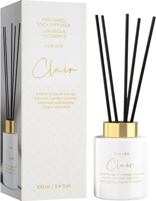 Difuzor de Parfum cu Beete pentru Ea, Clair, 100 ml, Bouquet Floral cu Flori de Portocal, Vanilie, Caramel, Patchouli si Ciocolata, Sticla de Sticla