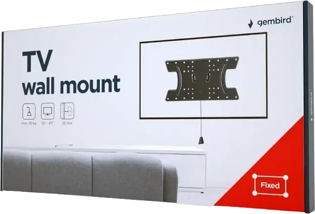 Suport TV de perete fix Gembird WM-65F-03 pentru ecrane 32-65 inch, VESA pana la 400x200mm, Suporta pana la 30kg, Profil Slim 22mm, Otel si Aluminiu