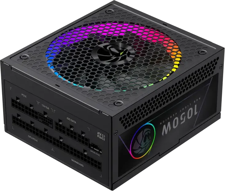 Gamemax RGB-1050G PRO 1050W Power Supply, 80 Plus Gold, Fully Modular ATX 3.1 PCIe 5.1, ARGB Fan with Sync, Japanese Capacitors, Black