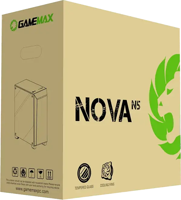 Gamemax Nova N5 Midi-Tower Gaming Case, Tempered Glass Side Panel, Mesh Front, ATX/M-ATX/ITX Support, ARGB Strip, 120mm FRGB Fan, Black