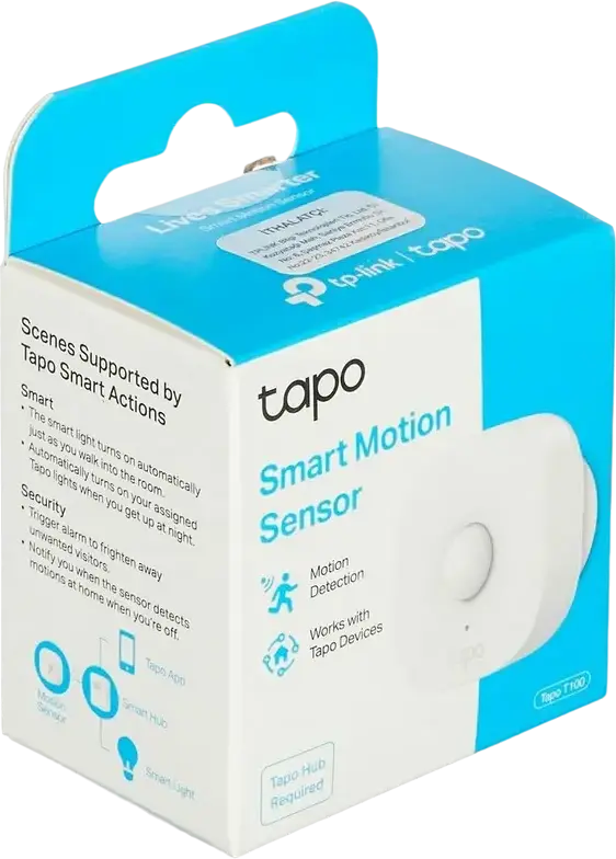 TP-Link Tapo T100 Smart Motion Sensor, 7m Detection Range, 120 Degree Viewing Angle, 3 Sensitivity Levels, Battery Powered, White