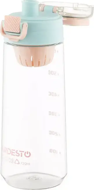 Sticla reutilizabila din plastic Ardesto AR2272 720ml, Albastru, fara BPA, cu cosa pentru infuzat removabila, scala de masurare si curea de transport