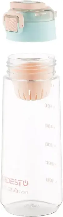 Sticla reutilizabila din plastic Ardesto AR2272 720ml, Albastru, fara BPA, cu cosa pentru infuzat removabila, scala de masurare si curea de transport