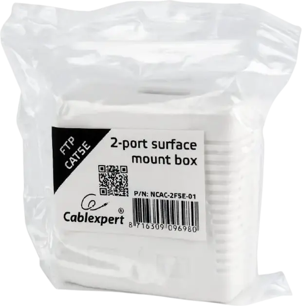 Cablexpert NCAC-2F5E-01 2-Port Surface Mount Box, CAT5e FTP Shielded, 2x RJ-45 8P8C, KRONE Termination, White, 60x60x30mm