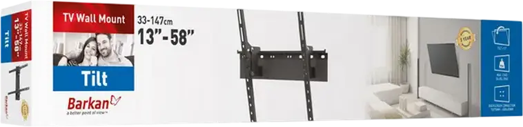 Barkan E314 Tilt TV Wall Mount for 13-58 inch Screens, VESA up to 400x400mm, Max Load 25kg, Tilt +3 to -15 Degrees, Metal, Black