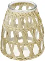 Conical Decorative Table Vase with Clear Glass Vessel and Natural Woven Fiber Frame, Rattan Style Wicker Holder for Home Decor