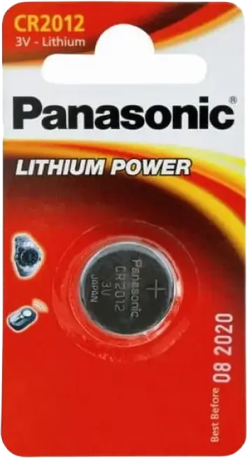 Panasonic CR2012 Lithium Manganese Dioxide 3V Coin Button Cell Battery, 55 mAh Capacity, 20.0 mm x 1.2 mm, -30 to 85 °C Operating Temperature