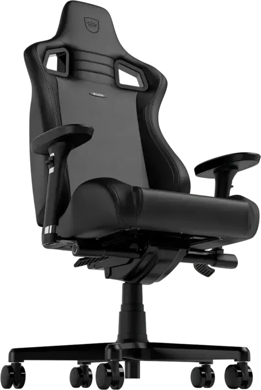 Scaun Gaming Ergonomic Noblechairs Epic, Piele PU Neagra, Scaun Stil Racing cu Cotiere 4D Reglabile, Perne pentru Gat si Lombar din Spuma cu Memorie, Baza cu 5 Roti