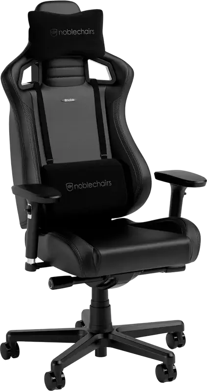 Scaun Gaming Ergonomic Noblechairs Epic, Piele PU Neagra, Scaun Stil Racing cu Cotiere 4D Reglabile, Perne pentru Gat si Lombar din Spuma cu Memorie, Baza cu 5 Roti