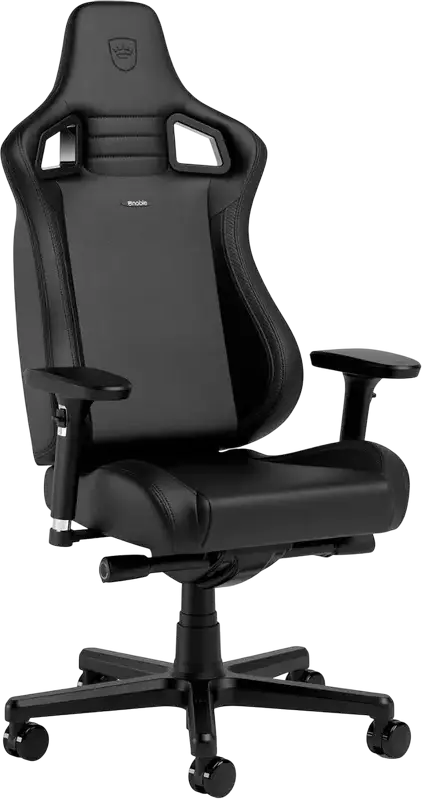 Scaun Gaming Ergonomic Noblechairs Epic, Piele PU Neagra, Scaun Stil Racing cu Cotiere 4D Reglabile, Perne pentru Gat si Lombar din Spuma cu Memorie, Baza cu 5 Roti