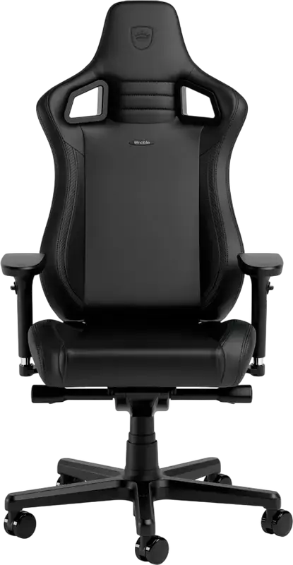 Scaun Gaming Ergonomic Noblechairs Epic, Piele PU Neagra, Scaun Stil Racing cu Cotiere 4D Reglabile, Perne pentru Gat si Lombar din Spuma cu Memorie, Baza cu 5 Roti