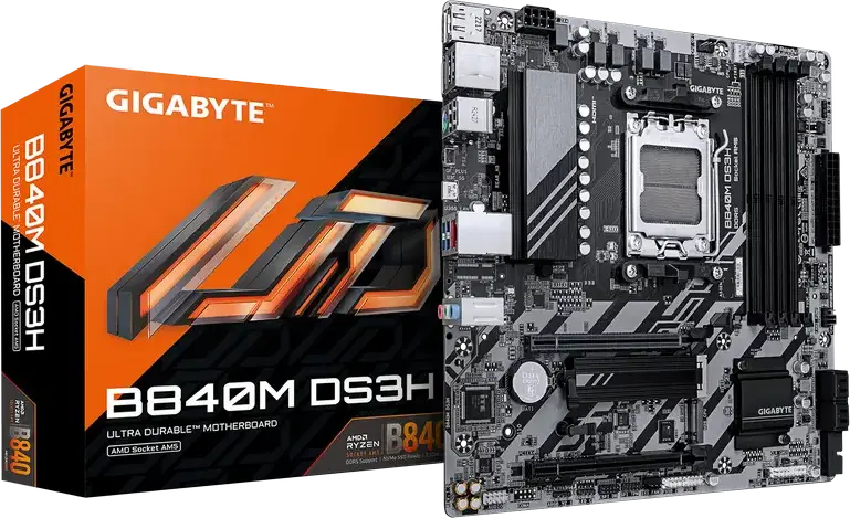 Placa de baza Gigabyte B840M DS3H Micro-ATX Socket AM5 Chipset AMD B840 DDR5 8200MHz OC 256GB RAM Max 2x M.2 PCIe Gen4 2.5GbE LAN HDMI DisplayPort