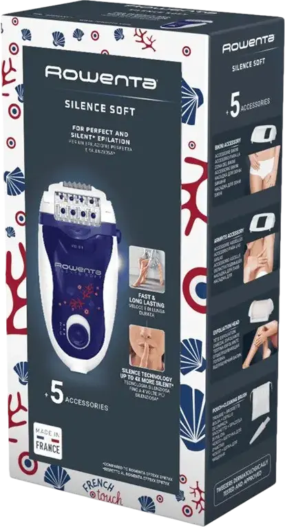Rowenta Silence Soft EP5625F0 Epilator, 24 Stainless Steel Tweezers, Integrated Vision Light, Active Massage, Exfoliation, Dry Use, Violet