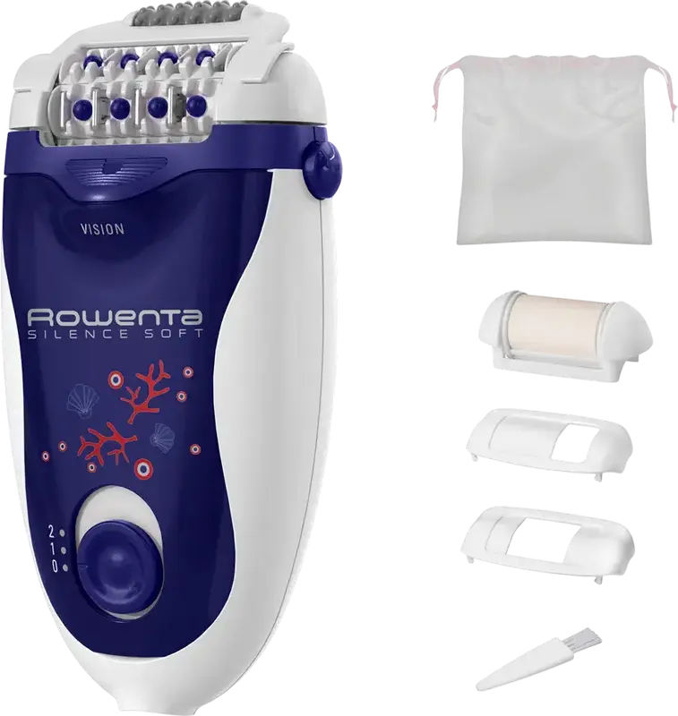 Rowenta Silence Soft EP5625F0 Epilator, 24 Stainless Steel Tweezers, Integrated Vision Light, Active Massage, Exfoliation, Dry Use, Violet