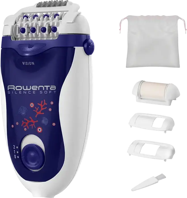 Rowenta Silence Soft EP5625F0 Epilator, 24 Stainless Steel Tweezers, Integrated Vision Light, Active Massage, Exfoliation, Dry Use, Violet