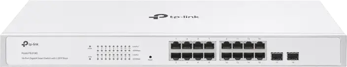 TP-Link Festa FS318G Gigabit Smart Switch, 16x RJ45 Ports, 2x SFP Slots, Cloud Management, Static Routing, VLAN, Fanless Metal Rackmount Design, White