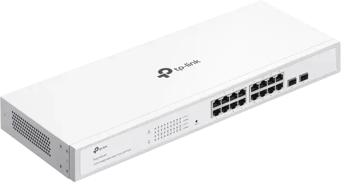 TP-Link Festa FS318G Gigabit Smart Switch, 16x RJ45 Ports, 2x SFP Slots, Cloud Management, Static Routing, VLAN, Fanless Metal Rackmount Design, White