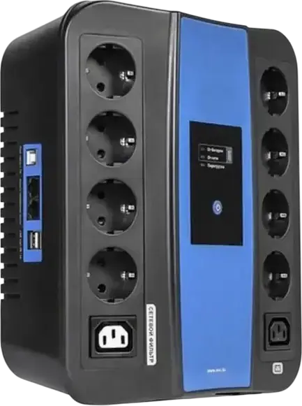 Ultra Power U-650 UPS Uninterruptible Power Supply 650VA 360W Tower, 3-Step AVR, 8 Schuko & 2 IEC Outlets, USB Charging Port, 12V 7.5AH Battery