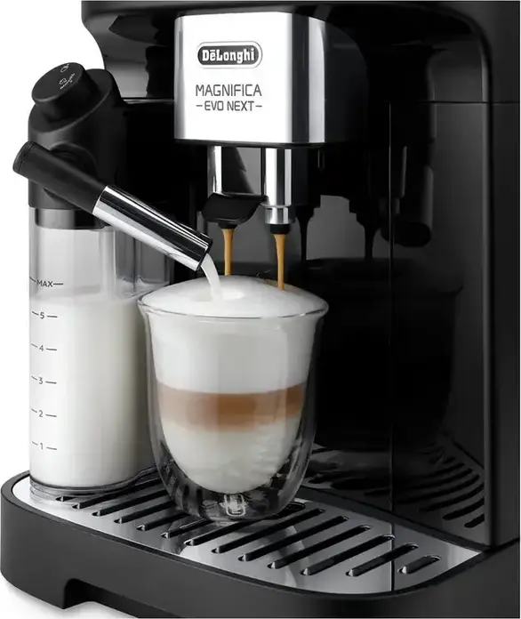 DeLonghi Magnifica Evo Next ECAM 310.60.B Automatic Espresso Machine, Black, 15 Bar, LatteCrema Hot System, TFT Touch Display, Steel Grinder, 1.8L Tank