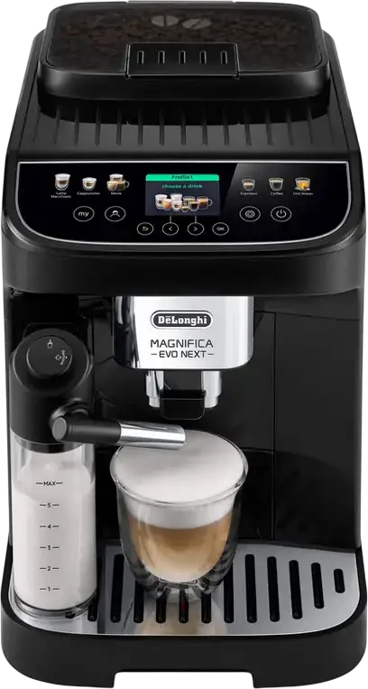 DeLonghi Magnifica Evo Next ECAM 310.60.B Automatic Espresso Machine, Black, 15 Bar, LatteCrema Hot System, TFT Touch Display, Steel Grinder, 1.8L Tank