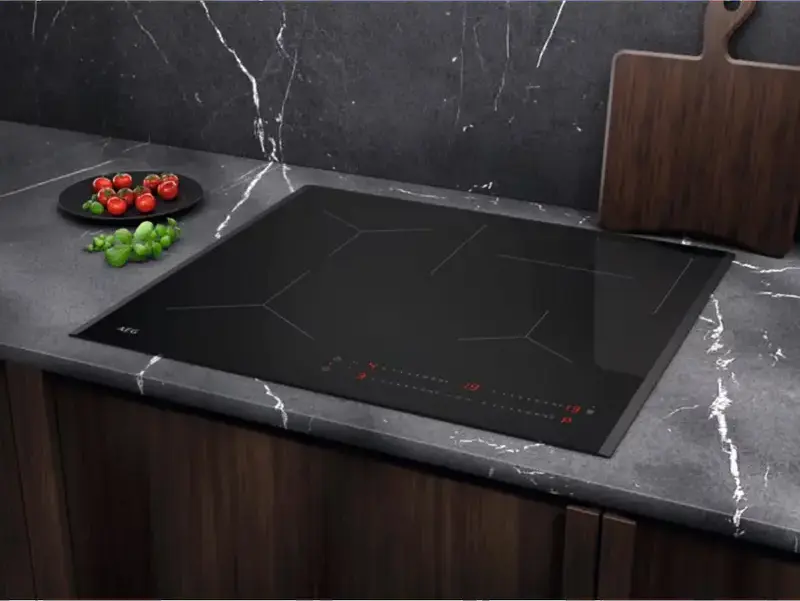 AEG TO64IC00FB 5000 Series Built-in Induction Hob, 4 Zones, Vitroceramic Black, 7.2kW, PowerBoost, Hob2Hood, Digital LED, 590x520mm