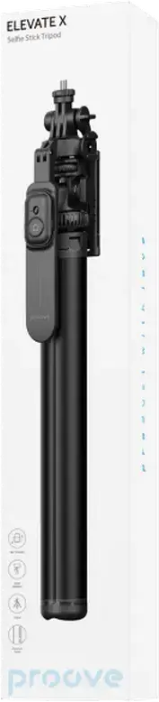 Proove Elevate X Selfie Stick and Tripod Hybrid, 205.5 cm Max Length, Aluminum Alloy & ABS, Integrated Tripod Base with Remote Control, Black