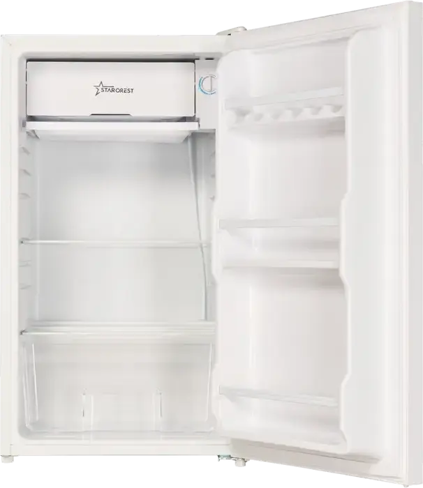 STARCREST SF-91GLS-WHE Compact Single Door Refrigerator and Freezer, 91L Net Volume, Tempered White Glass Door, LED Lighting, Static Cooling, 83x47x44 cm