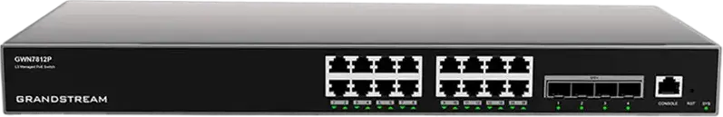 Управляемый PoE коммутатор Grandstream GWN7812P Enterprise Layer 3, 16 портов PoE+, 8 портов Gigabit Ethernet, 4x 10G SFP+, бюджет 240 Вт, Rack 1U