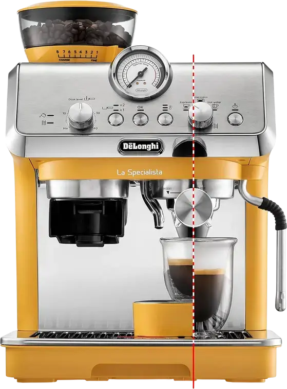 DeLonghi EC9155.YE La Specialista Arte Manual Espresso Machine, Integrated Grinder 8 Settings, 15 Bar Pump, Metal Housing, Yellow, 1400W